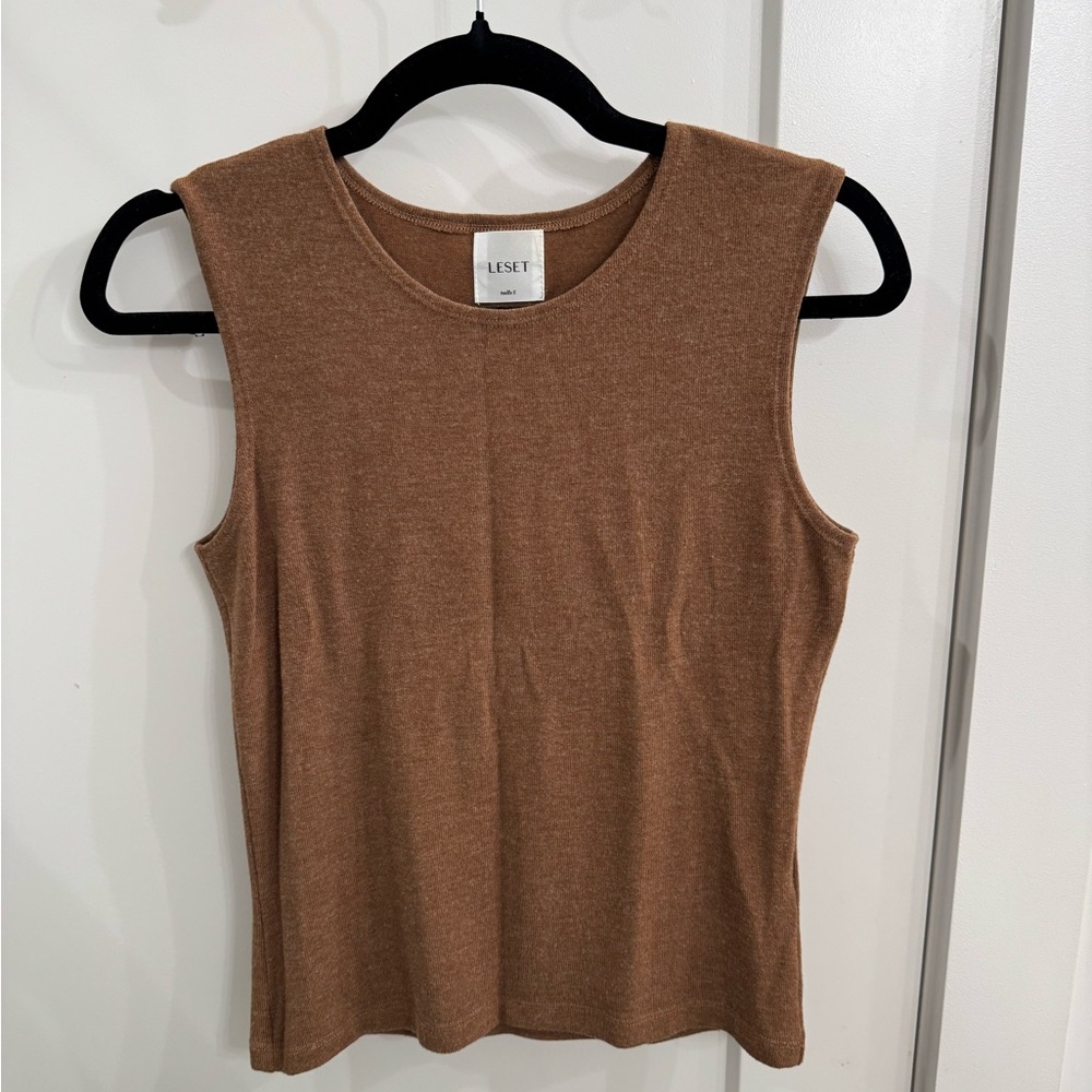 LESET Women's Tan Sleeveless Tank Top